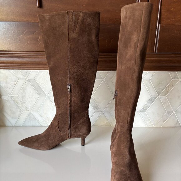 Franco Sarto Shoes - Franco Sarto Size 9 Brown Leather Knee High Heeled Boot Stiletto Kesha Boots